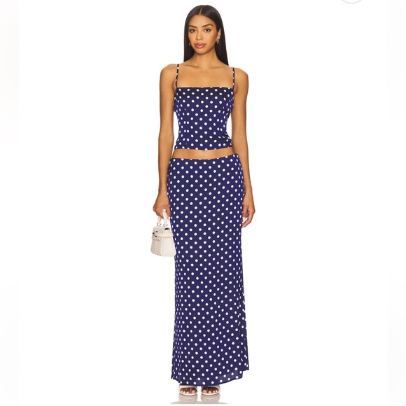 More To Come Dresses & Skirts - Polka Dot Navy Two-Piece Skirt Set